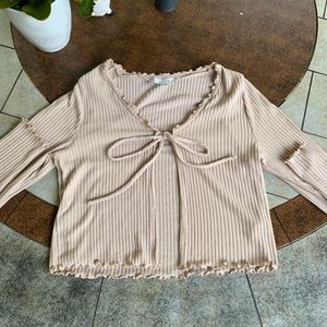 GAZE Tan Ribbed Cardigan